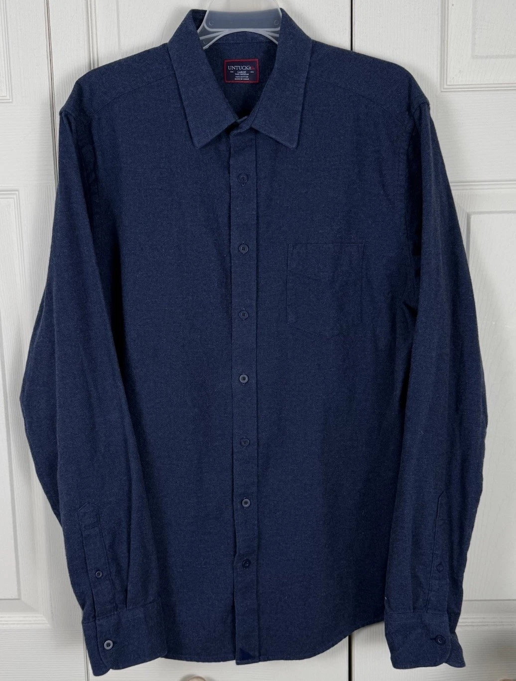 Untuckit Shirt Mens Blue Large Tall Fuligni Flannel Pocket Chamois Button Up