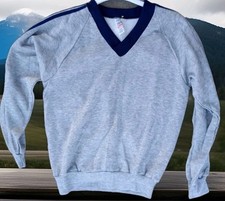   Vtg 70s Mens Sportswear V-Neck Sweatshirt M Blank Grey Blue Stripes Creslan USA