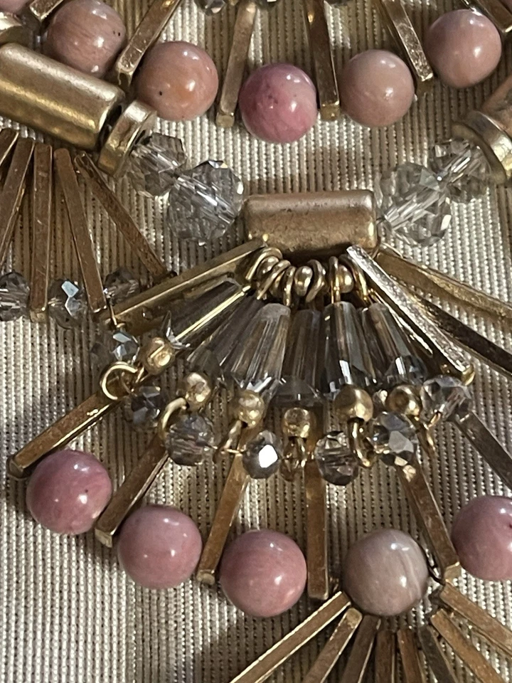 Colar de colar de joias fantasia robusto tom de ouro rosa 16” cristal ventilador sem assinatura JB2 - Imagem 4 de 4