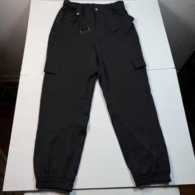 Pull&Bear Pants women Large Black Cargo Jogger Elastic Waist Stretch Pockets