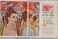 1965 Max Factor Pink Creamy Sleek ultra translucent lipstick Vintage 2 Page Ad 
