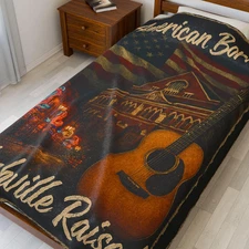 Plush Blanket – American Born Nashville Raised Series Cozy Throw Vintage USA