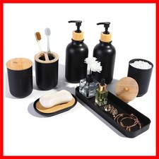 Matte Black Bathroom Accessories Set 7 Pcs,Bamboo Bathroom Accessories Sets,B...