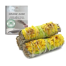 Floral White Sage Smudge Sticks with Flowers 3 Pack for Cleansing Home