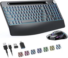 2.4G Wireless Keyboard and Mouse Combo, Rechargeable Ergonomic Wireless Compu.