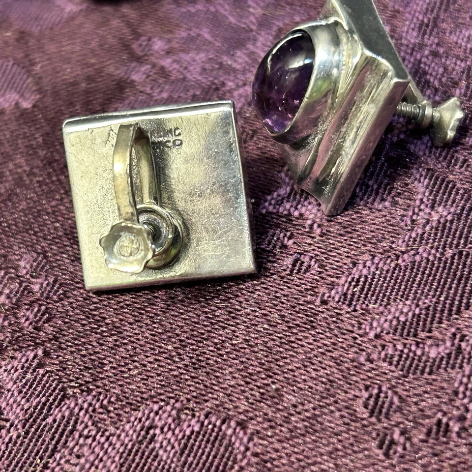Женские винтажные серьги из чистого серебра с настоящим аметистом Мексика - Изображение 3 из 4