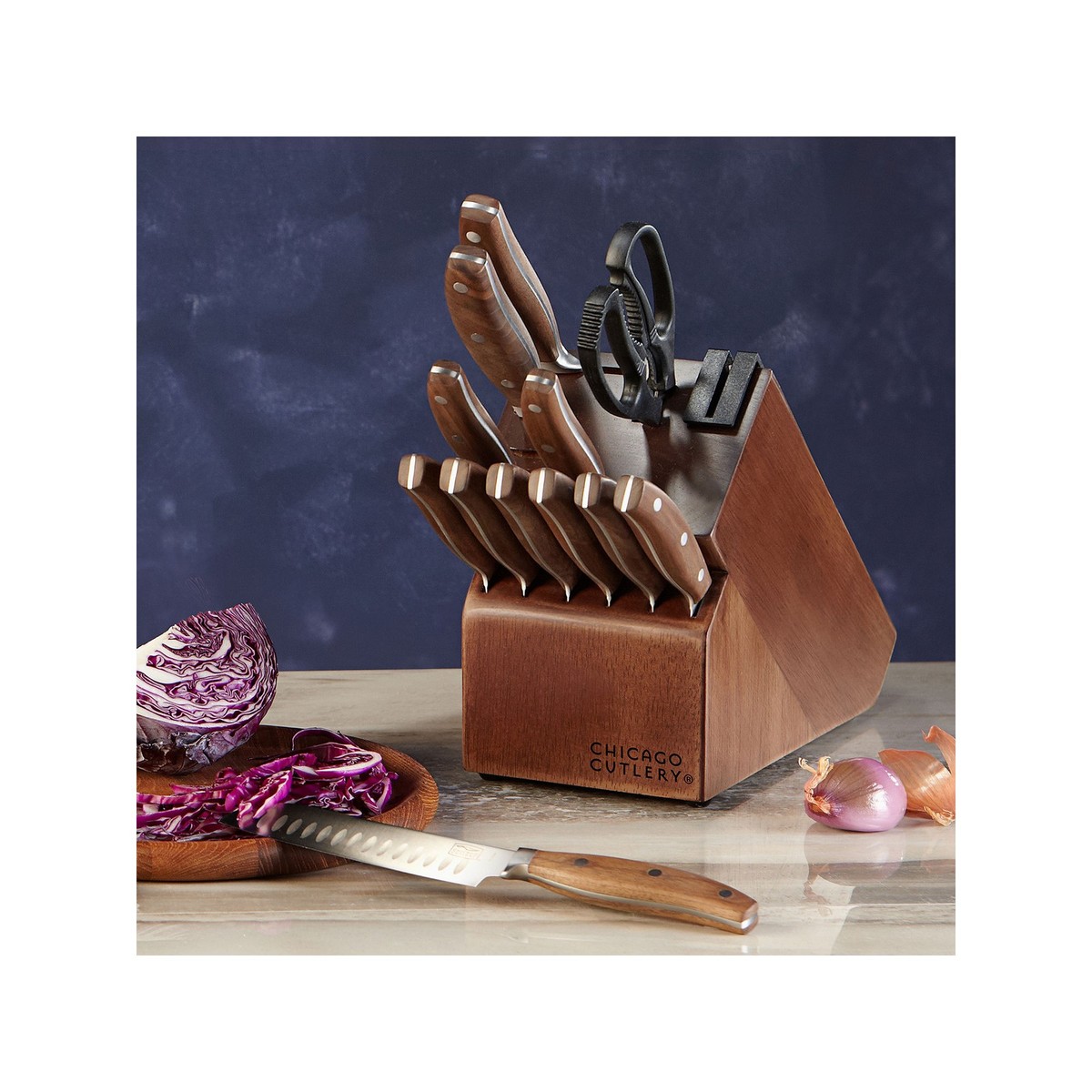 Chicago Cutlery Signature Edge 13-Pc. Knife Block Set - WALNUT ONE
