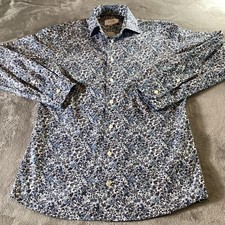 Eton Dress Shirt Mens 15 38 Blue Floral Print Slim Fit Long Sleeve Button Down