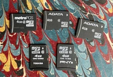 Lot 365~Lot of 5 Micro SD SDHC Memory Cards 4 GB~PNY~ADATA~Toshiba~MetroPCS