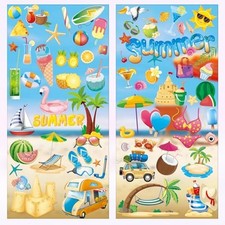 Window Clings Stickers, 134 Pcs Sun Ice Cream Drinks Beach Window Decals Summer