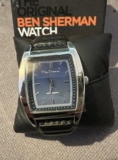 BEN SHERMAN G BLK STRAP BLUE DIAL MEN's WATCH WITH BLACK LEATHER STRAP