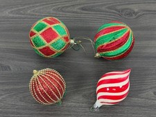Set of 4 Misc Ornaments Red, Green, Gold,  White
