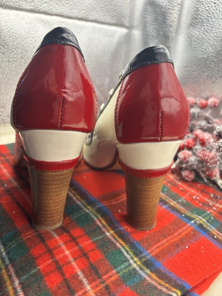 Women's Naughty Monkey Patent Leather Heels Navy Blue White Red - Image 3 of 4