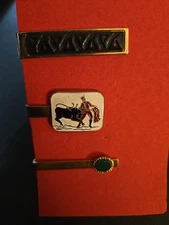 Vintage 3pcs Gold Silver Brass Tone Metal Tie Bar Clips Swank & Others Matador