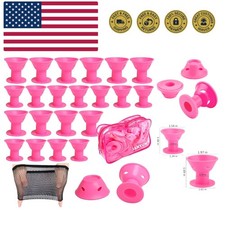 40 Pcs Pink Magic Hair Rollers Include 20pcs Large Silicone Curlers and 20pcs...