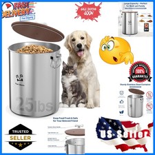 25 Lbs Stainless Steel Dog Food Storage Container with Airtight Wooden Lid  ...