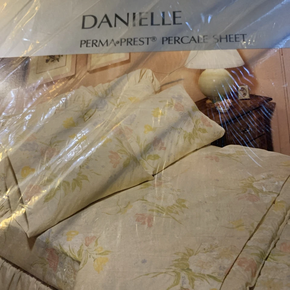 Sábana bajera vintage Sears Danielle Twin NUEVA sábana percal 39”x75” y fundas de almohada Foto 2 de 4