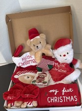 Baby  s 1st Christmas Gift Basket Stocking Outfit Booties Bib Socks Lovey Rattle