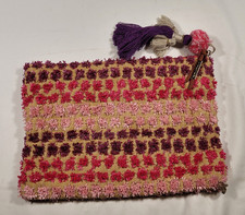 Steve Madden Clutch Handbag Pink Purple Tuft Beige JSRIA Straw Bag Charm NWOT
