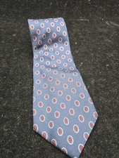 NWT John Henry 100 Silk Tie Blue with Small Red Medallion Pattern Made in USA