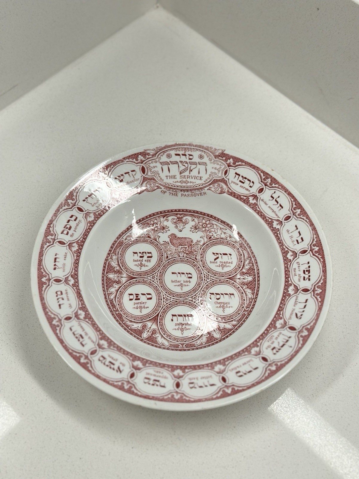 Antique Judaica Ridgways Bardiger Tepper Passover Seder Plate Red London England