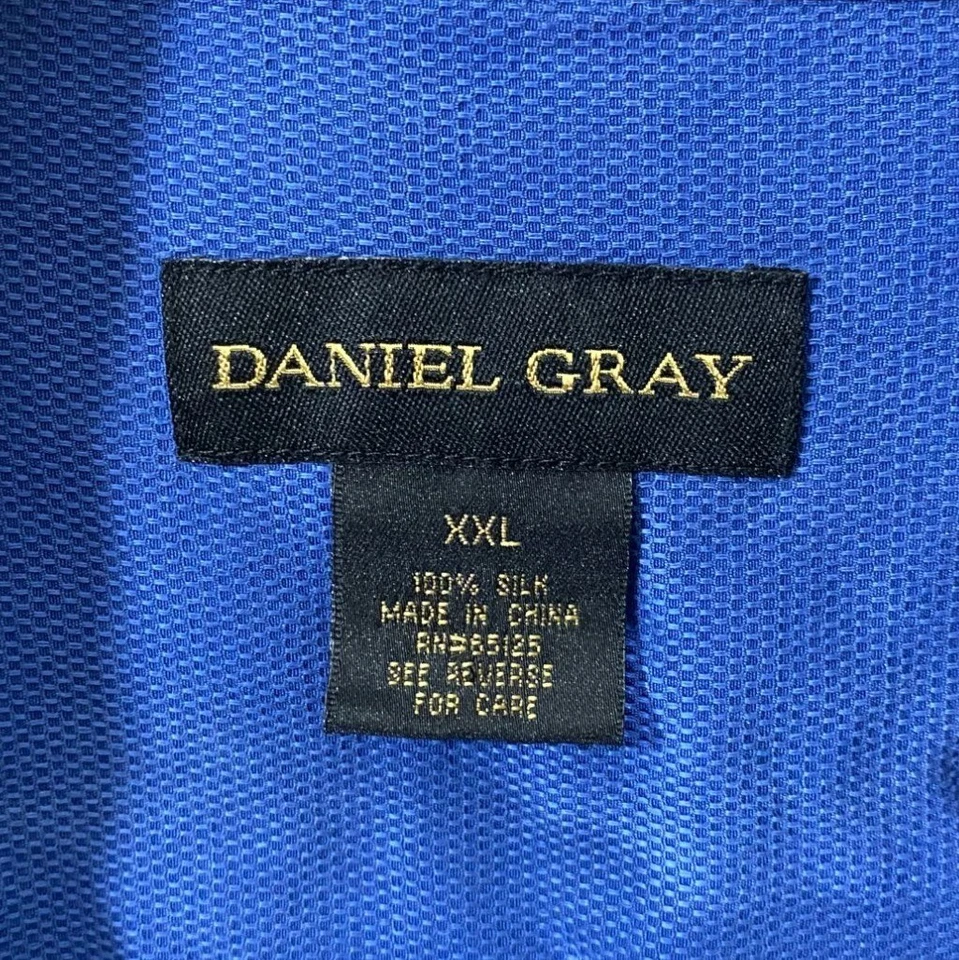 Daniel Gray Men's XXL 100% Silk Shirt Royal Blue Short Sleeve Loose Fit - Imagem 3 de 3