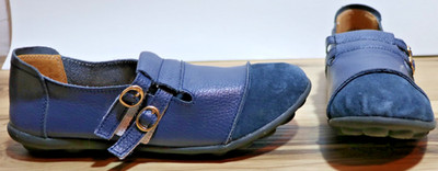 Women's Blue Leather Suede Comfort Flats Shoes Double Buckle Strap Size 11-12