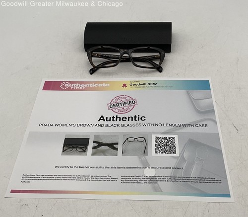 Authentic Prada Women’s Brown/Black Glasses VPR16N FRAMES ONLY With Case & COA