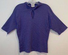 Clan Douglas Womens L SS Cashmere/Silk Blend V-Neck Keyhole Sweater Lavender