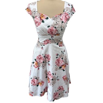 Hanpceirs Floral Cottagecore Tea Length Dress Garden Party Tea Length XS Cotton