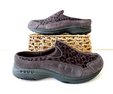 New Easy Spirit Traveltime Gray with Leopard Print Slip-On Mule Sneakers, Sz 10