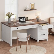 Executive Desk with Drawers, Farmhouse Desk Wooden Computer Desk for Home Office