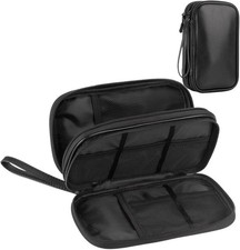 Leather Travel Electronic Organizer - Double Layer, Waterproof Case M, Black