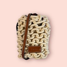 STAUD Chunky-Knit Leather Trim Mini Bag Luxury Crossbody Bag EUC