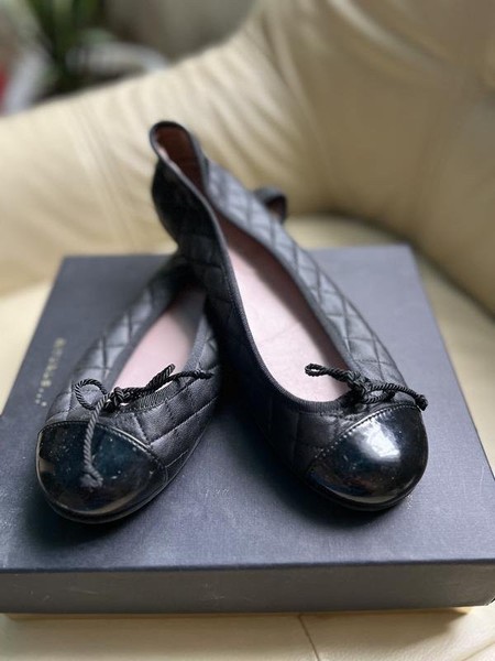 Women Pretty Ballerinas Heels Navy Leather 38 #CRUA