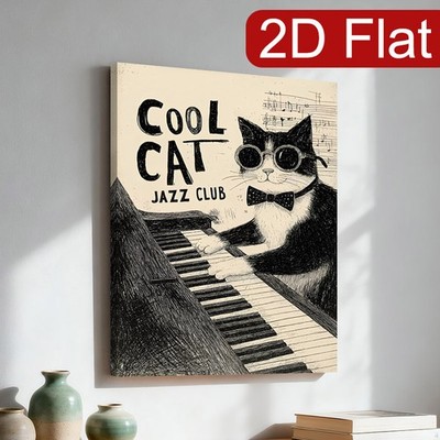 Canvas Art Framed Cool Cat Jazz Club Piano Sketch Home Wall Decor Gift