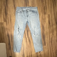 Mens Light Wash Distressed Blue Denim Jeans w...