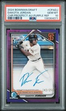 2024 Bowman Draft Chrome DAKOTA JORDAN Auto Purple Refractor /250 PSA 10