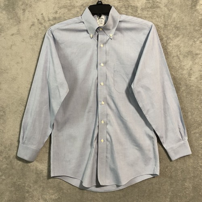 #ad Vintage Brooks Brothers 1818 Orig Polo Shirt Mens Blue 15 32 Slim Fit Non Iron $18.78