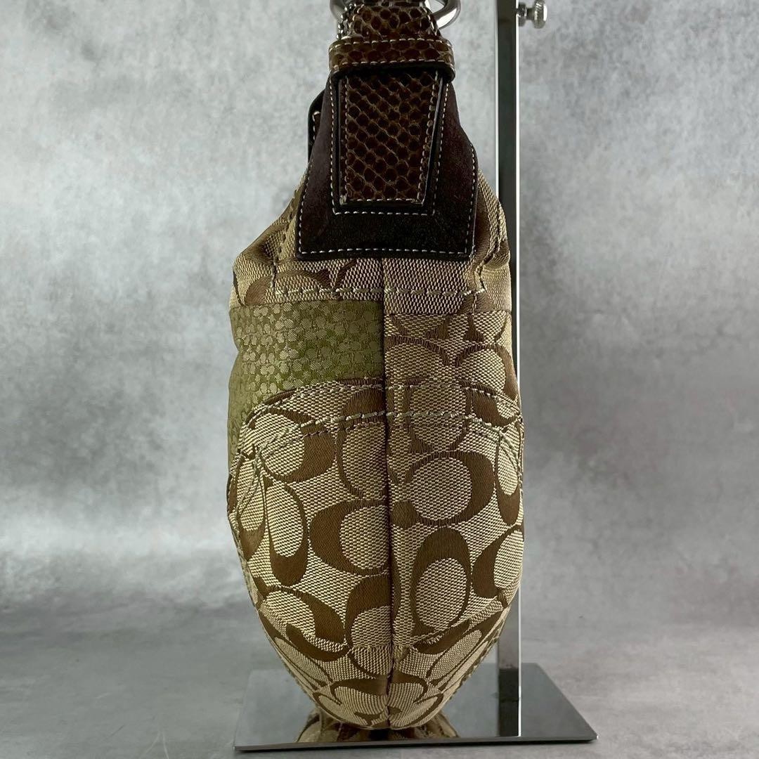 Coach Hobo Shoulder Bag Canvas Python Embossed Br… - image 3