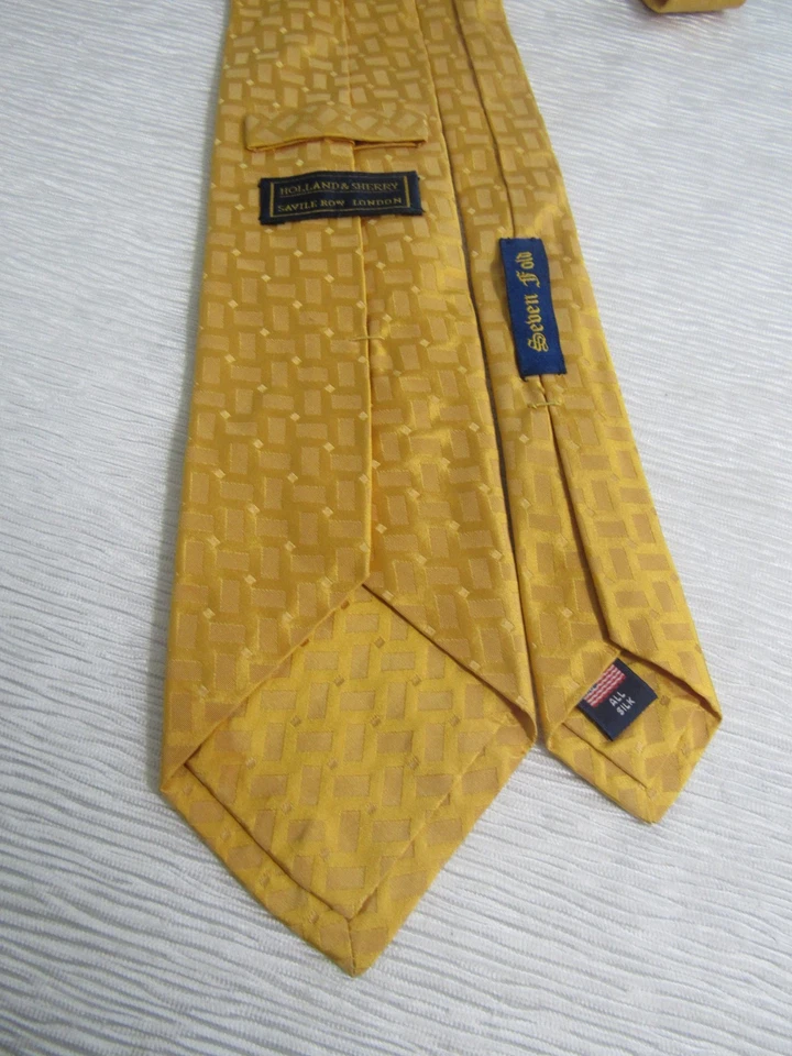 Corbata de seda Holland And Sherry amarilla geométrica siete pliegues para hombre! Foto 3 de 4