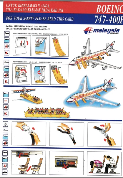 Safety card Malaysia Airlines Boeing 747-400p - Photo 1/1