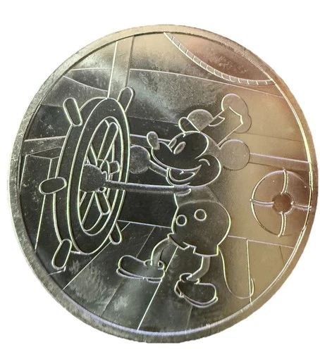 1 Oz .999 Fine Silver Coin Steamboat Willie 1928 Mickey Mouse Disney Animation