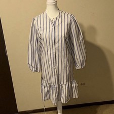 Nine West Women Blue Stripe Button Front Dress Sz. Medium