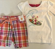 NWT Girls 4T Gymboree SURF ADVENTURE Cotton KOALA TOP & plaid Belted SHORTS Set