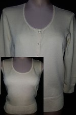 Ann Taylor Womens 2 Piece Sweater Cardigan Shirt Blouse Sz Medium XS Beige/White