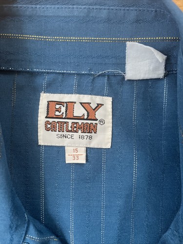 Vintage Ely Cattleman Pearl Snap Shirt Herren 15/33 blau gold silber leicht - Bild 2 von 11