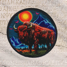 American Bison Applique Patch - Buffalo Animal Badge 3" Iron on Mountains Moon
