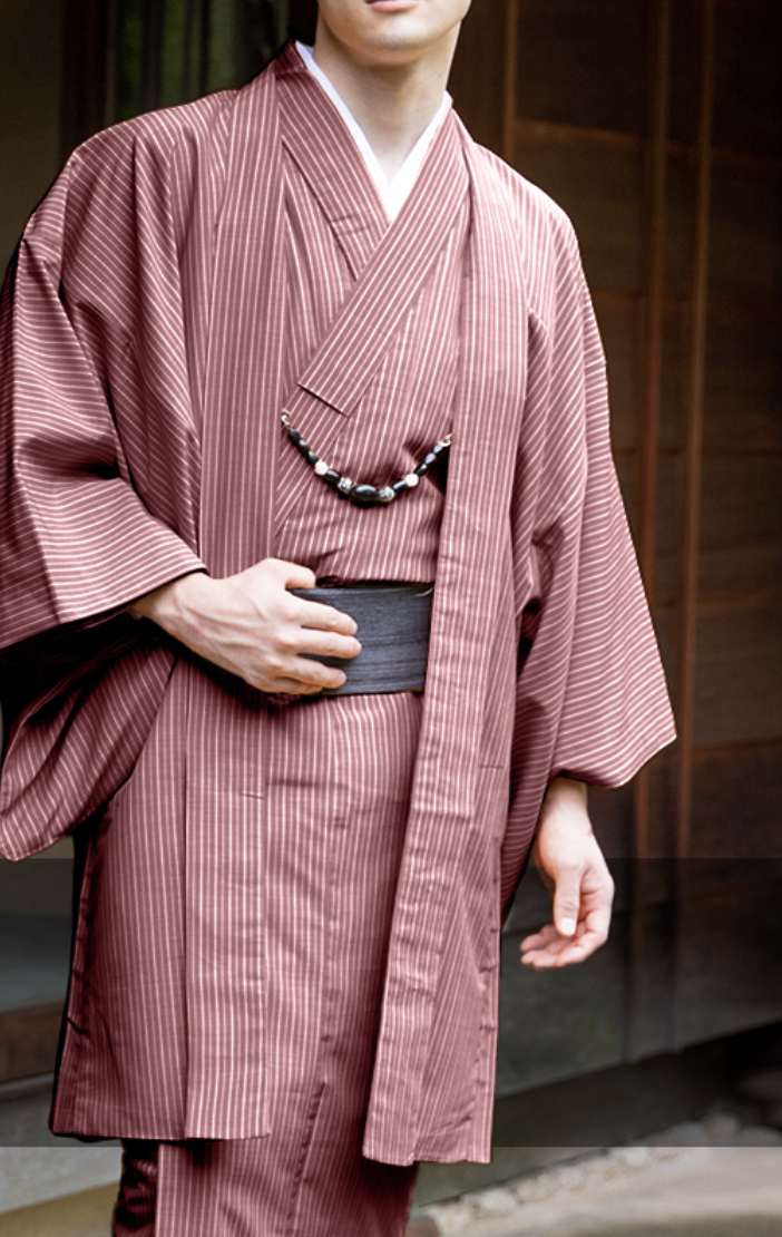 Japanese Men's Traditional Kimono HAORI Jacket Coat Set Red Ansa
