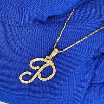 2Ct Round Lab-Created Diamond 'P' Initial Letter Pendant 14K Yellow Gold Plated